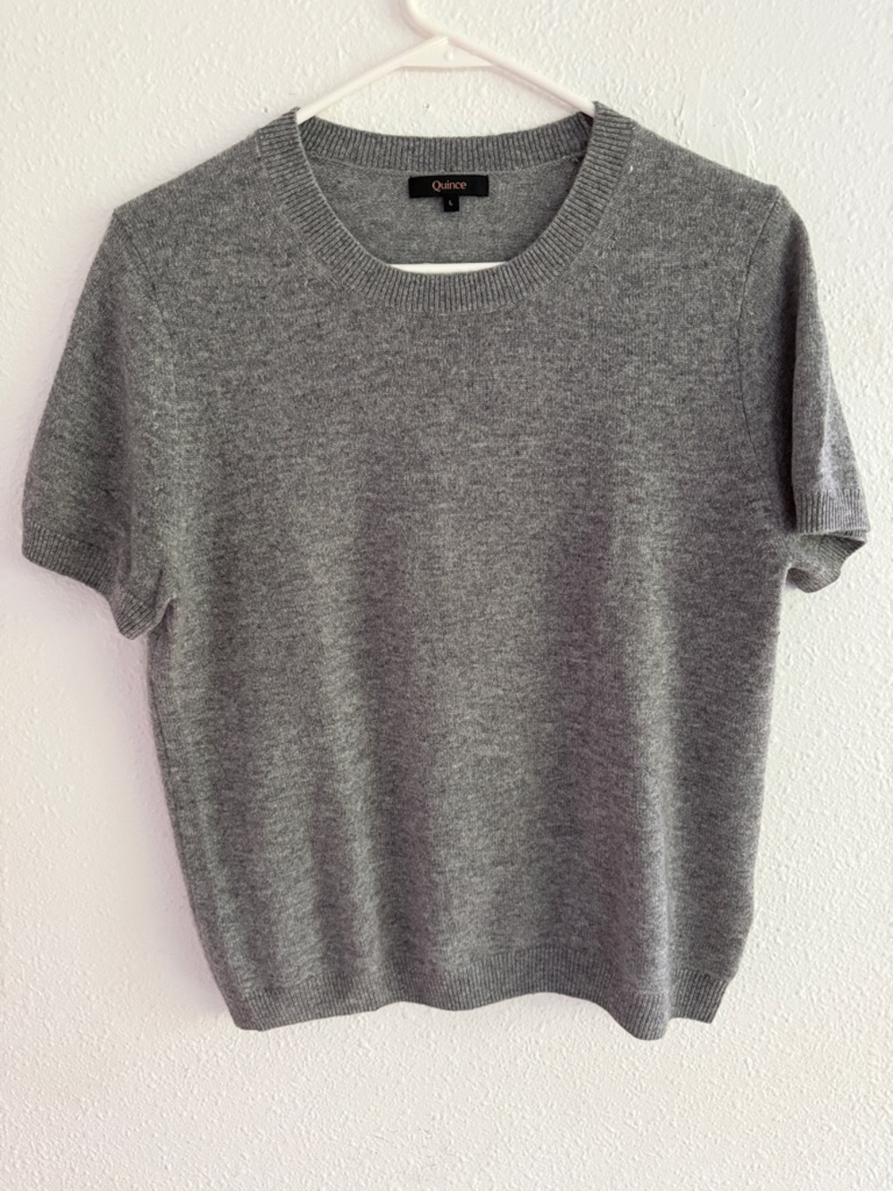 Quince Short-Sleeve Cashmere Crewneck Sweater - Gray
